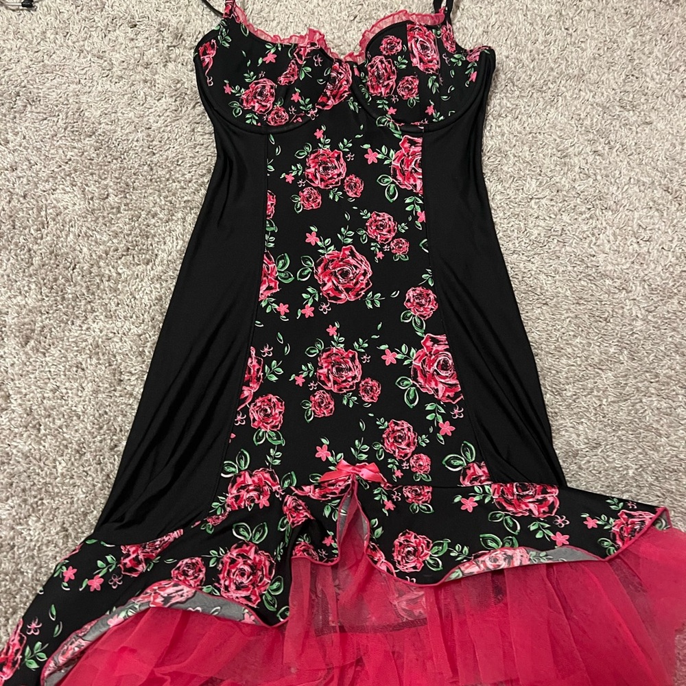 Victoria's Secret Black and Pink Floral Chemise